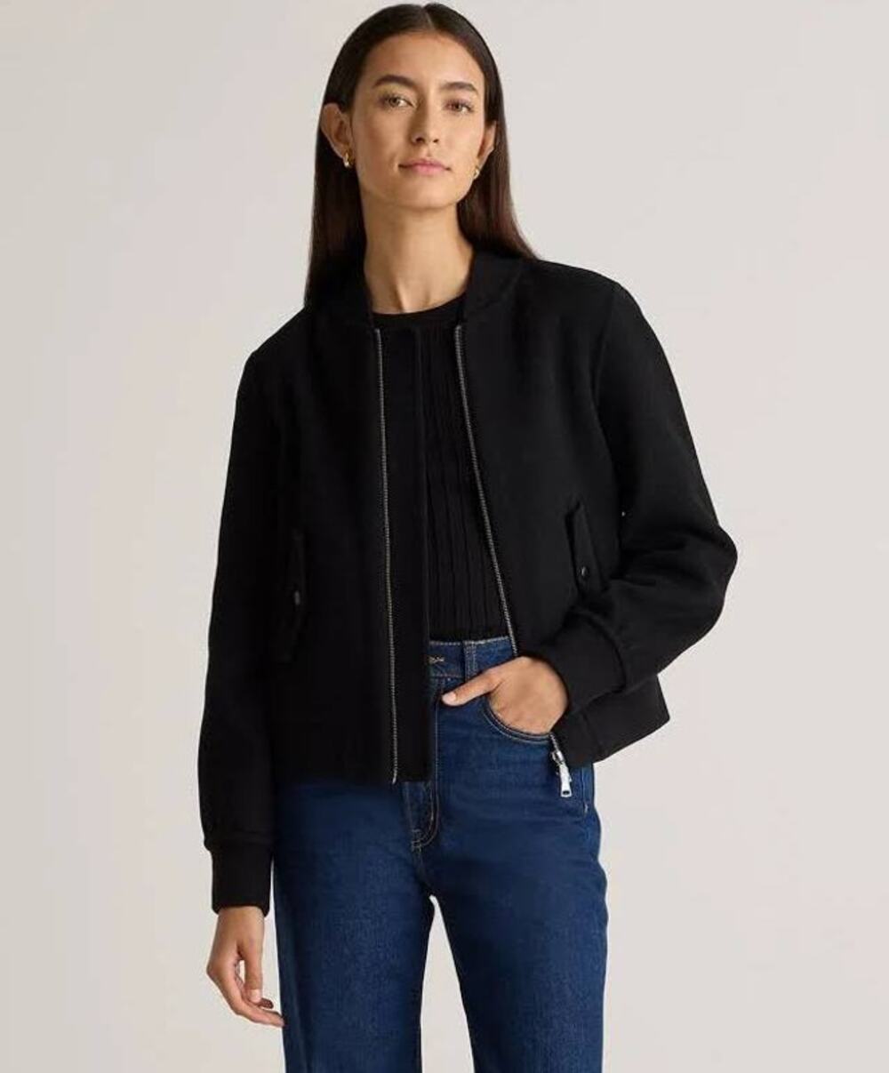 NWT Women's Quince Double-Faced Merino Wool Bomber Jacket Black M